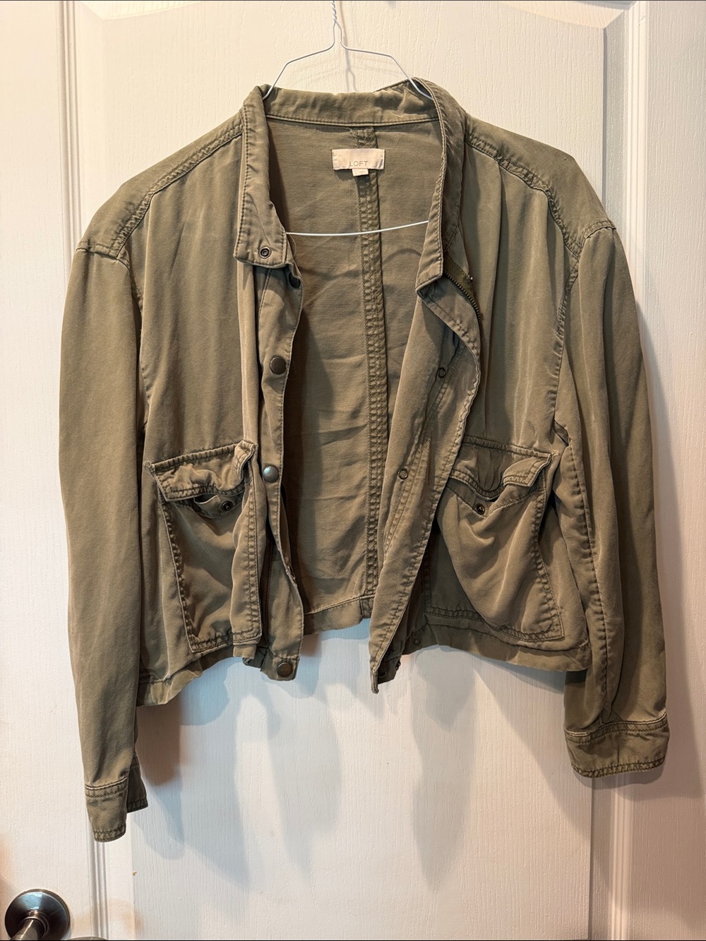 LOFT Olive Green Utility Jacket with Front Flap Pockets
